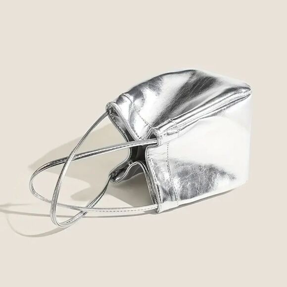 Mini Fashion Lace Bucket Bag Silver Vegan Leather Elegant Handbag Fashion Trend - Picture 14 of 16